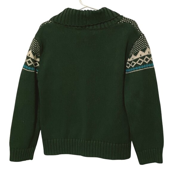 Boys Fair Isle Moose Cardigan Sweater 5T Green Nordic Grandpacore Preppy Classic - Picture 2 of 5